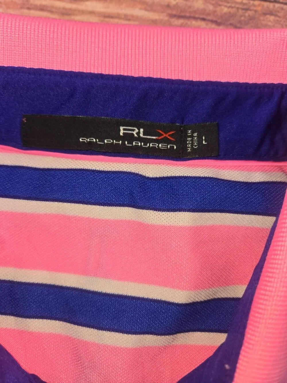 RLX Ralph Lauren Mens Pink Striped Polo Size Large